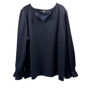Talbots Women's Top Sz 3XP Petite Solid Navy Blue Puff Gathered Sleeves Pullover